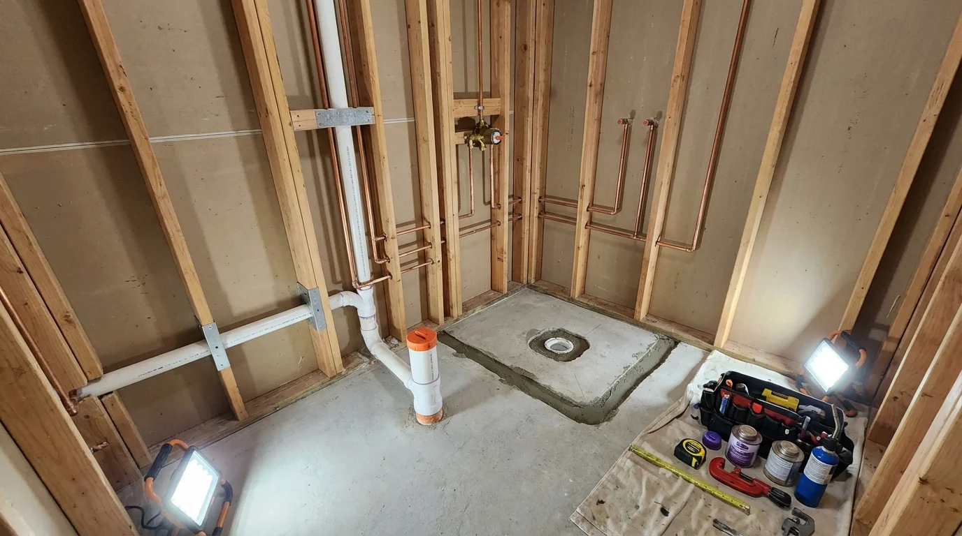 Bathroom rough-in plumbing during remodel by Johns Plumbing LLC in Orange Park