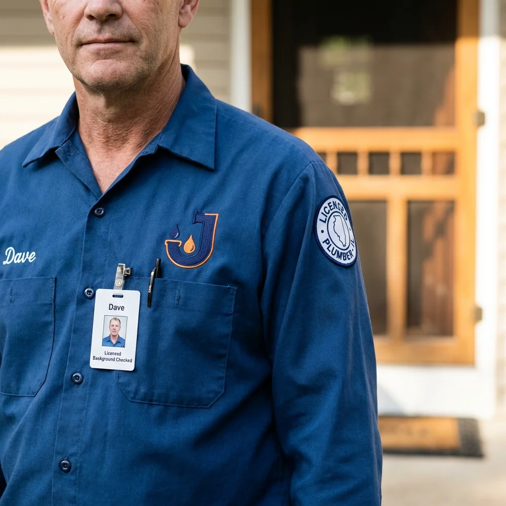 Licensed plumber showing ID badge in Orange Park, FL