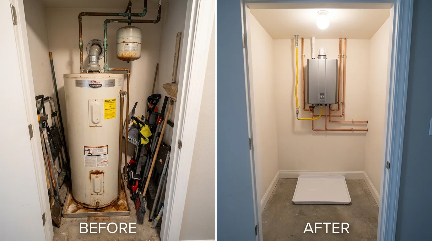 Tank water heater versus wall-mounted tankless unit comparison for Orange Park, FL homeowners