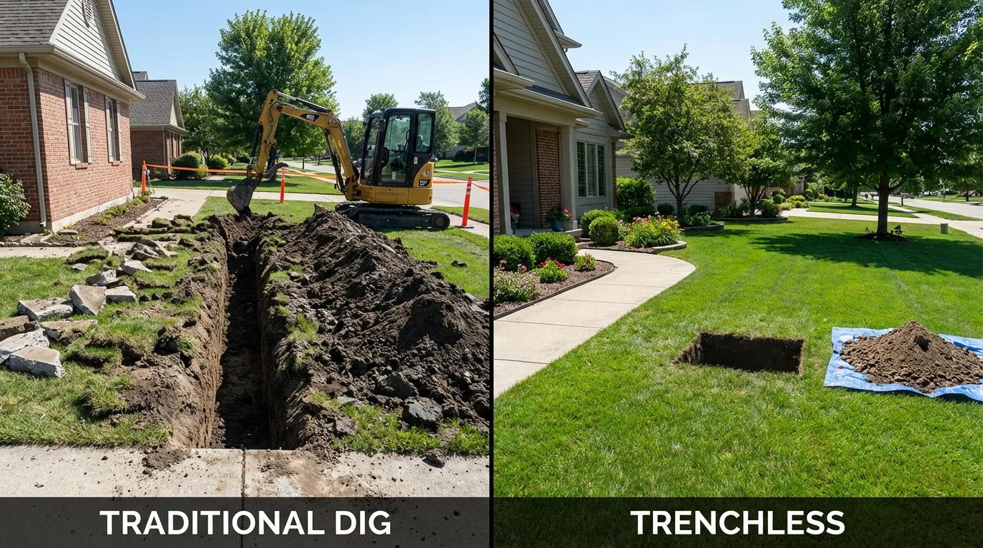 Trenchless sewer repair with minimal yard damage versus traditional excavation in Orange Park, FL